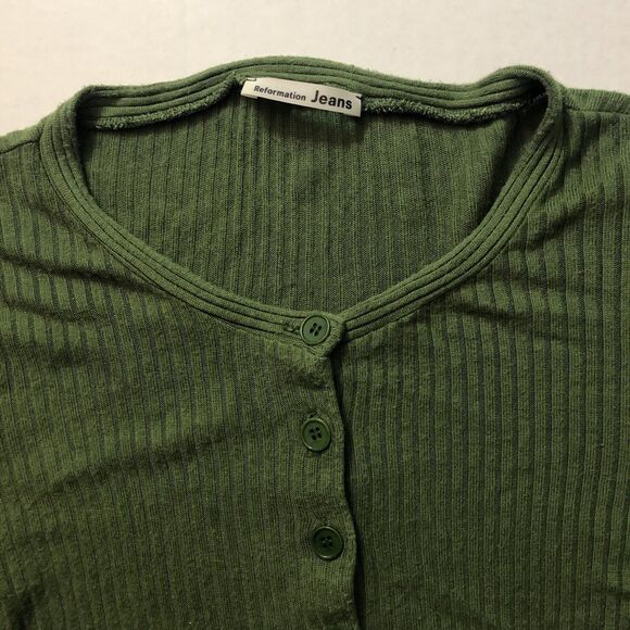 Reformation Jeans Tammy Top Button Front Ribbed Cardigan Green Small - Picture 5 of 8